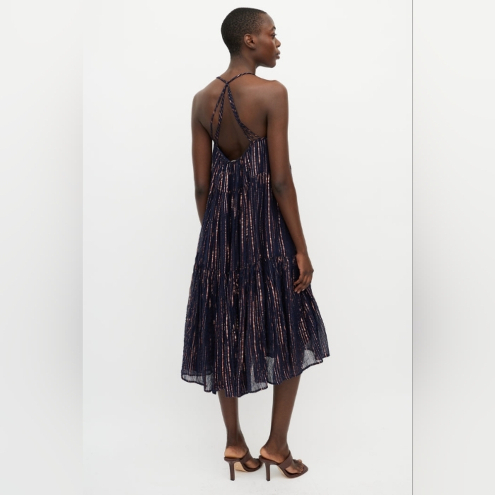 Ulla Johnson Samara Blue + Rose Gold Dress 6